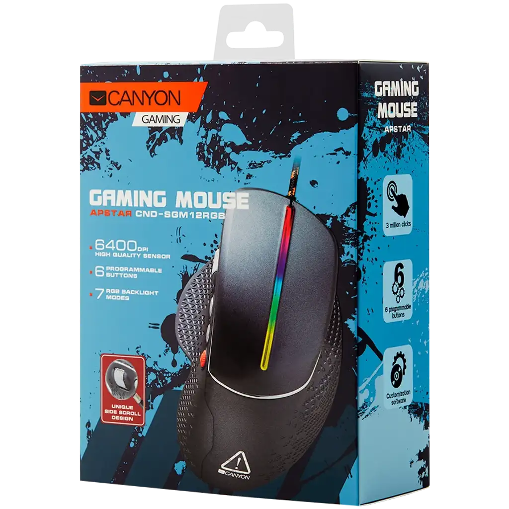 CANYON Gaming Mouse Apstar GM-12 RGB 6buttons Wired Dark Grey | dynacor.co.za