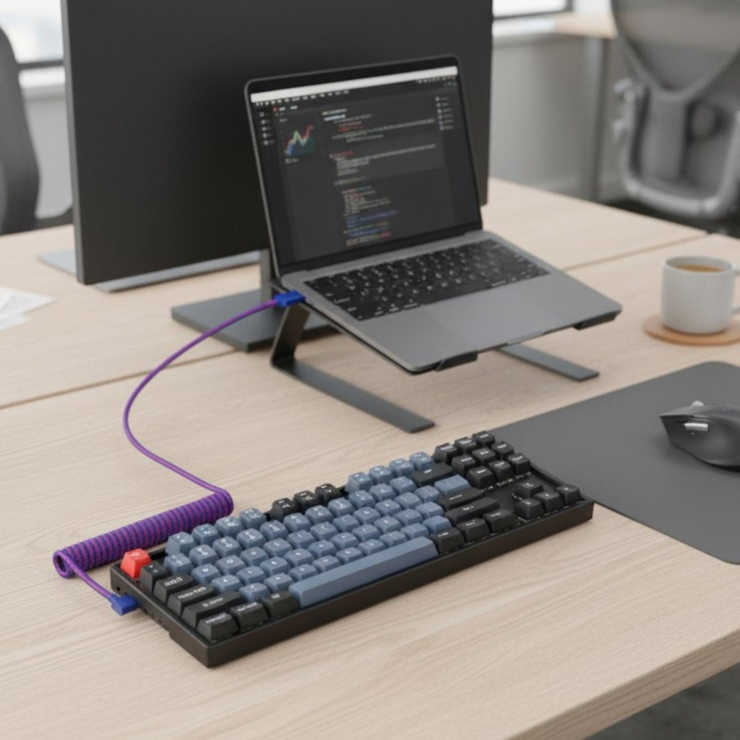 Keychron Premium Coiled Aviator USB Cable | Type-C + USB-A Adapter | Detachable Aviator Connector | 108 cm | dynacor.co.za