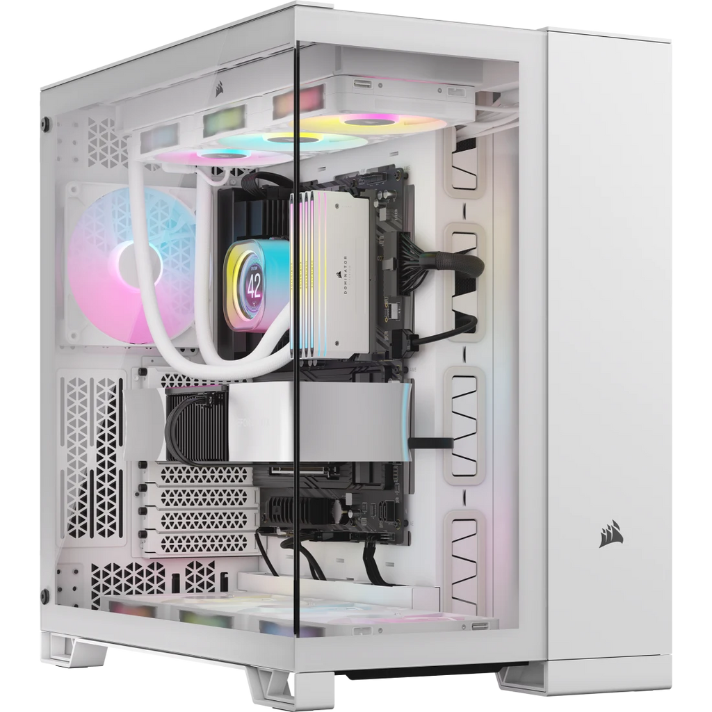 CORSAIR 6500X RGB Mid-Tower White Dual Chamber PC Case; 2x 3.5'' | 2x 2.5'' Drive Bays; 360mm Radiator compatible; 3x 120mm fan incl | dynacor.co.za