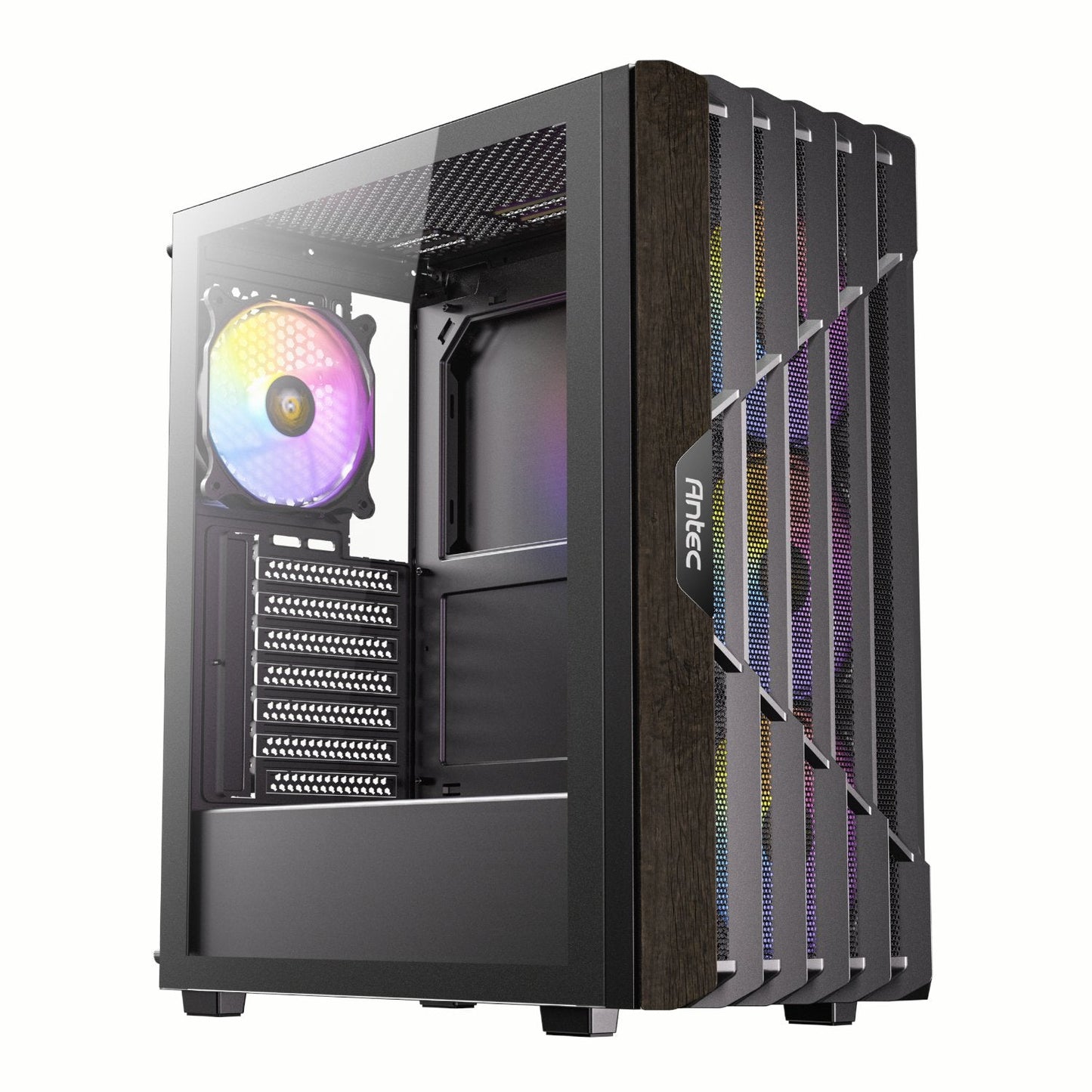 Antec AX63 Wood ARGB ATX Mid Tower Gaming Chassis - Black | dynacor.co.za