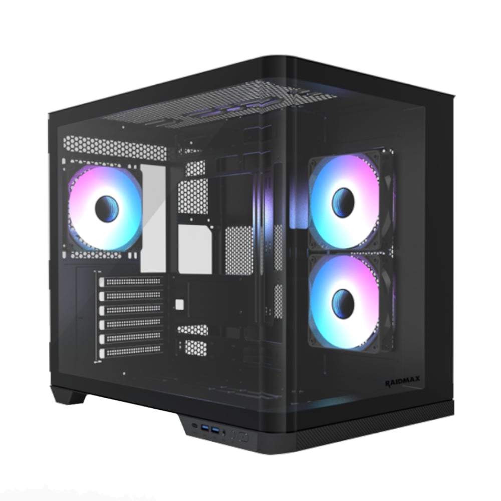 Raidmax I630 ATX | Micro-ATX | ITX ARGB Mid-Tower Dual Chamber Curved Glass Gaming Chassis - Black | dynacor.co.za