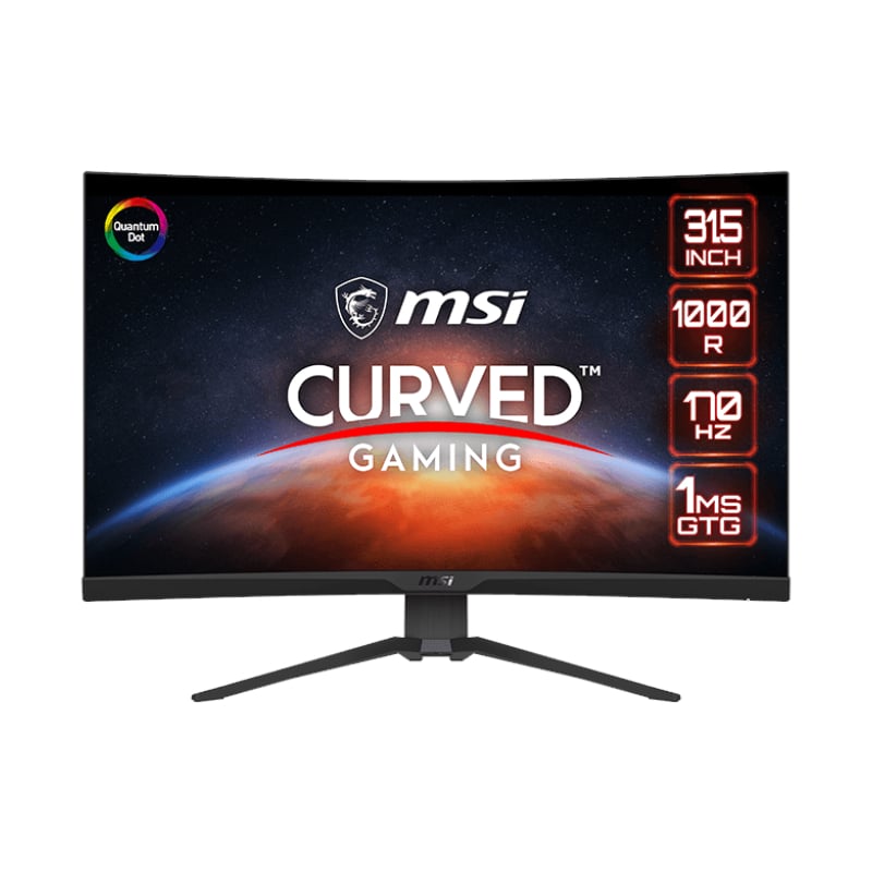 MSI MAG325CQRF QD 31.5" Gaming Monitor 2560 x 1440 (QHD) Rapid VA with Quantum Dot 1 ms 170Hz FreeSync Premium HDR Ready 1000R HDMI DisplayPort Tilt and Height Adjustable | dynacor.co.za