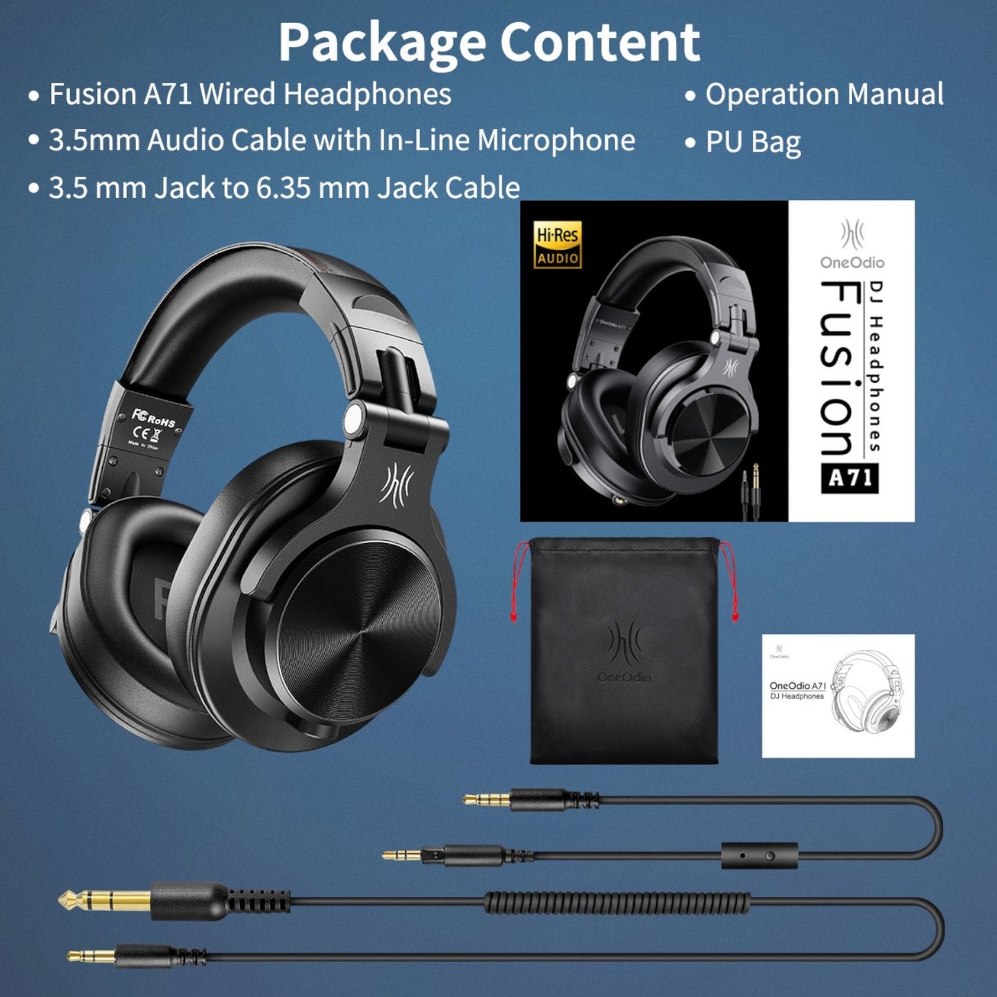 Oneodio Pro A71 Wired Headphones - Black | dynacor.co.za