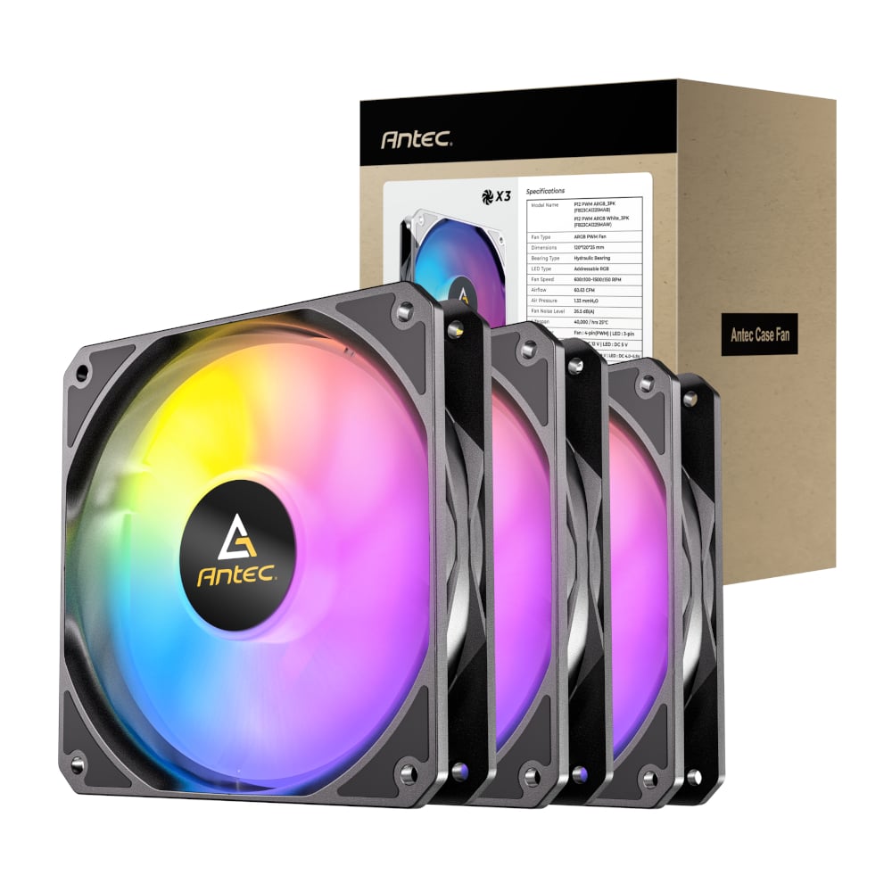 Antec P12 ARGB 120 PWM Case Fan 3 Pack - Black | dynacor.co.za