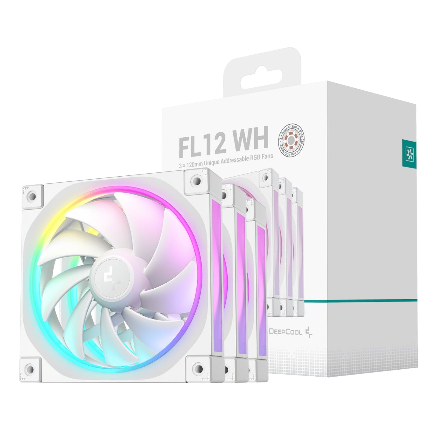 DeepCool FL12 3-in-1 ARGB 120mm Fan 3 Pack - White | dynacor.co.za