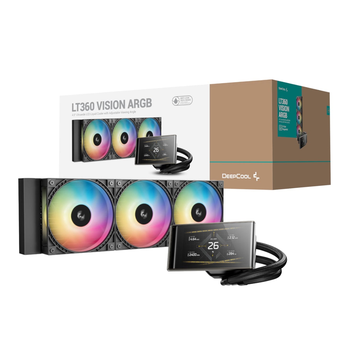 DeepCool LT360 VISION ARGB 4.5" LCD All-in-one CPU Liquid Cooler - Black | dynacor.co.za