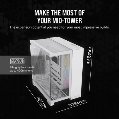 CORSAIR 6500X RGB Mid-Tower White Dual Chamber PC Case; 2x 3.5'' |  2x 2.5'' Drive Bays; 360mm Radiator compatible; 3x 120mm fan incl | dynacor.co.za