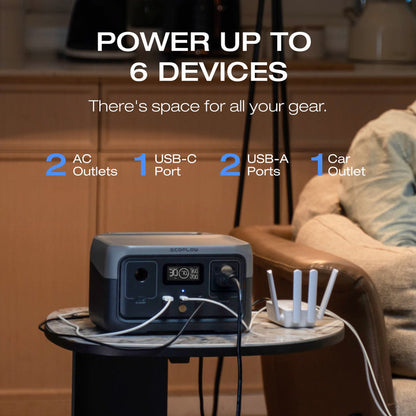 ECOFLOW RIVER 2 Portable Power Station - 256Wh LFP battery -  300W Output 110W Solar input - SA Socket