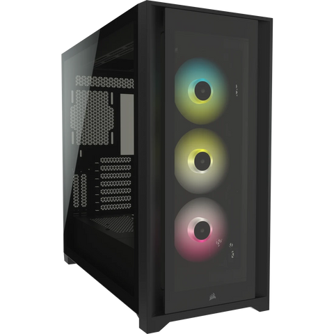 CORSAIR 5000X RGB Black Tempered Glass Mid-Tower; 2x 3.5'' |  4x 2.5'' Drive Bays; Up to 360mm Radiator compatible; 3x 120mm fan incl | dynacor.co.za