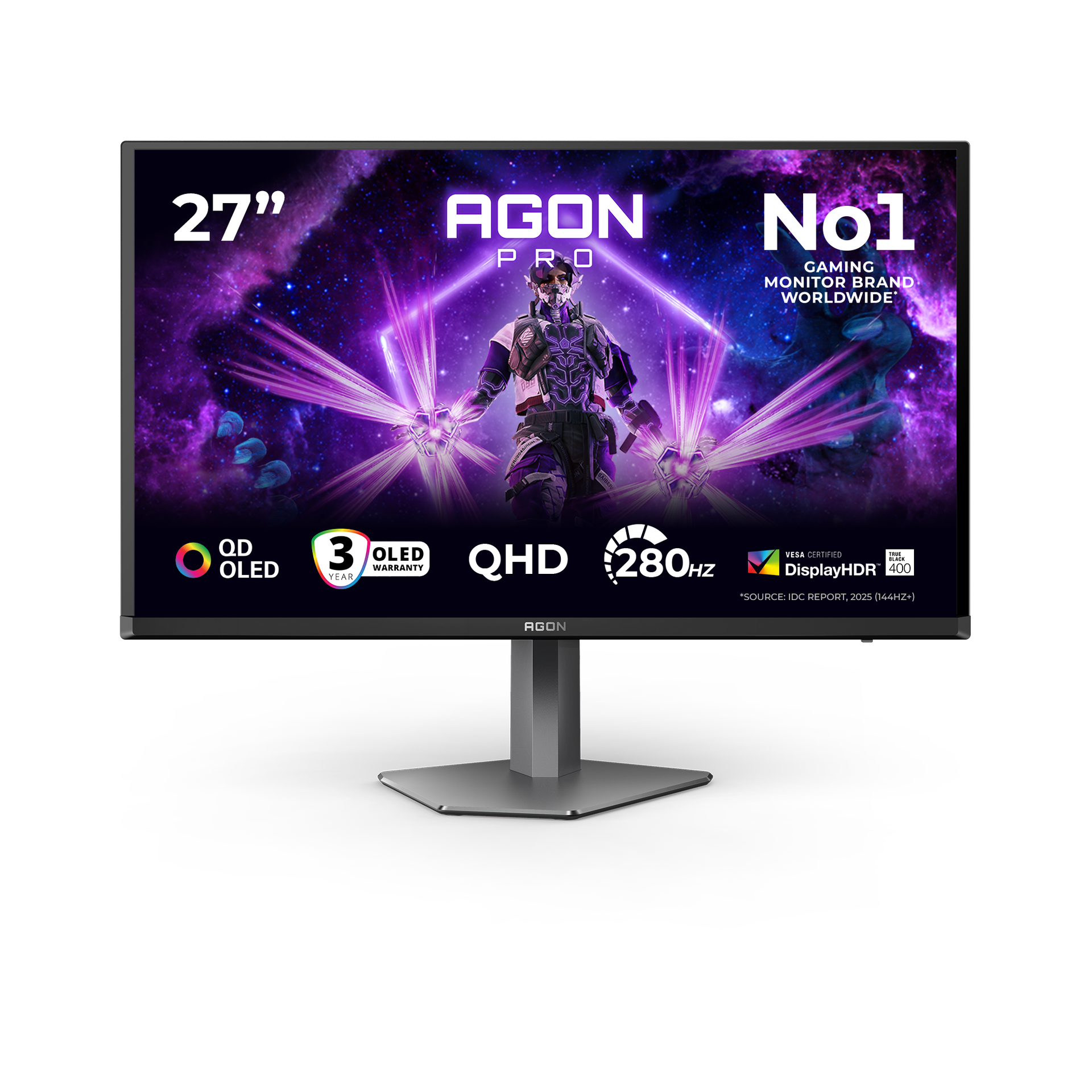 AOC AG276QZD2 AGON|27 inch OLED QHD 2560x1440 240Hz|0.03ms| 450nits|HDMI DP| Speakers|Ergo Stand|Pivot|Swivel|2YR Warranty | dynacor.co.za