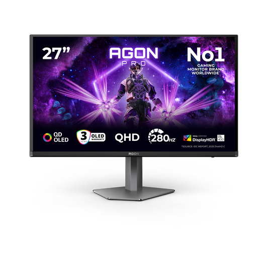 AOC AG276QZD2 AGON|27 inch OLED QHD 2560x1440 240Hz|0.03ms| 450nits|HDMI DP| Speakers|Ergo Stand|Pivot|Swivel|2YR Warranty | dynacor.co.za