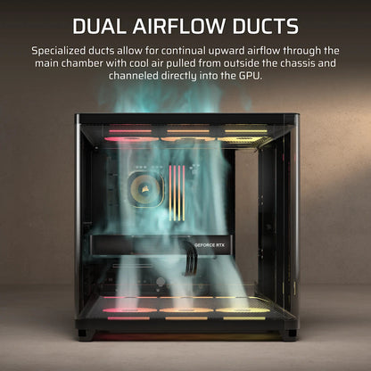CORSAIR AIR 5400 LX-R RGB iCUE LINK Triple Chamber Mid-Tower PC Case ;3x Fans included;2x 2.5'' ; 1x 3.5'';  Black | dynacor.co.za