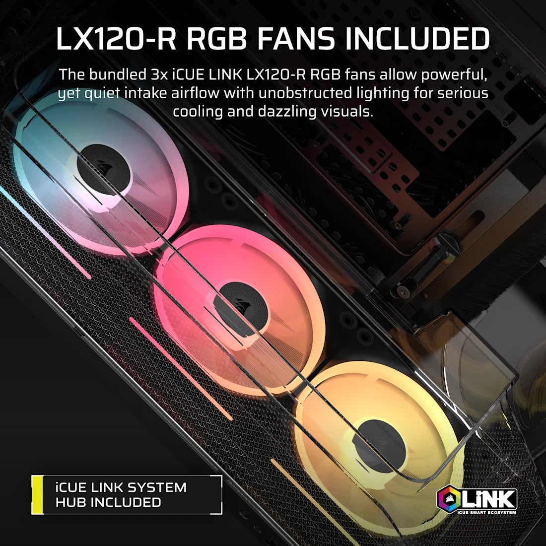 CORSAIR AIR 5400 LX-R RGB iCUE LINK Triple Chamber Mid-Tower PC Case ;3x Fans included;2x 2.5'' ; 1x 3.5'';  Black | dynacor.co.za