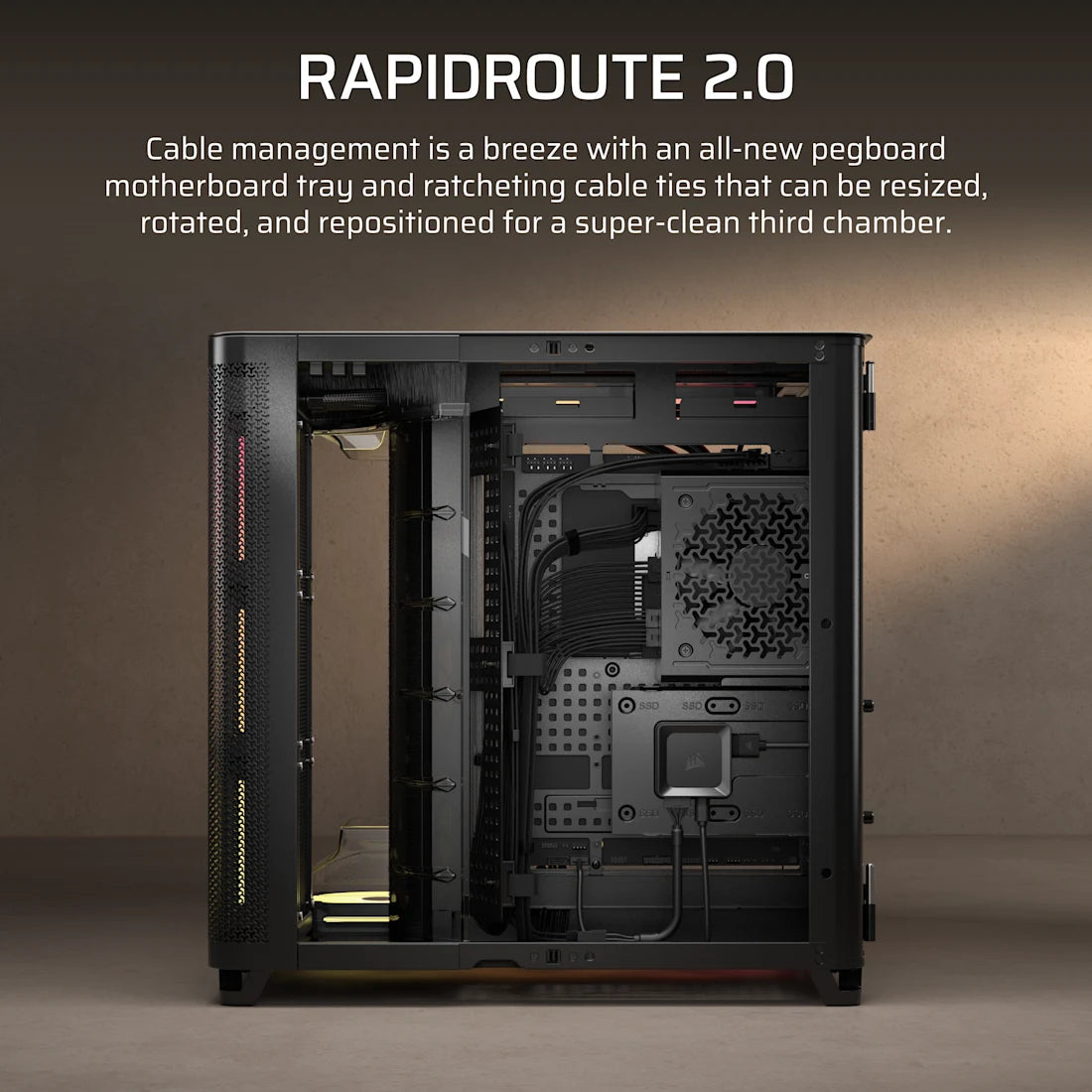 CORSAIR AIR 5400 LX-R RGB iCUE LINK Triple Chamber Mid-Tower PC Case ;3x Fans included;2x 2.5'' ; 1x 3.5'';  Black | dynacor.co.za