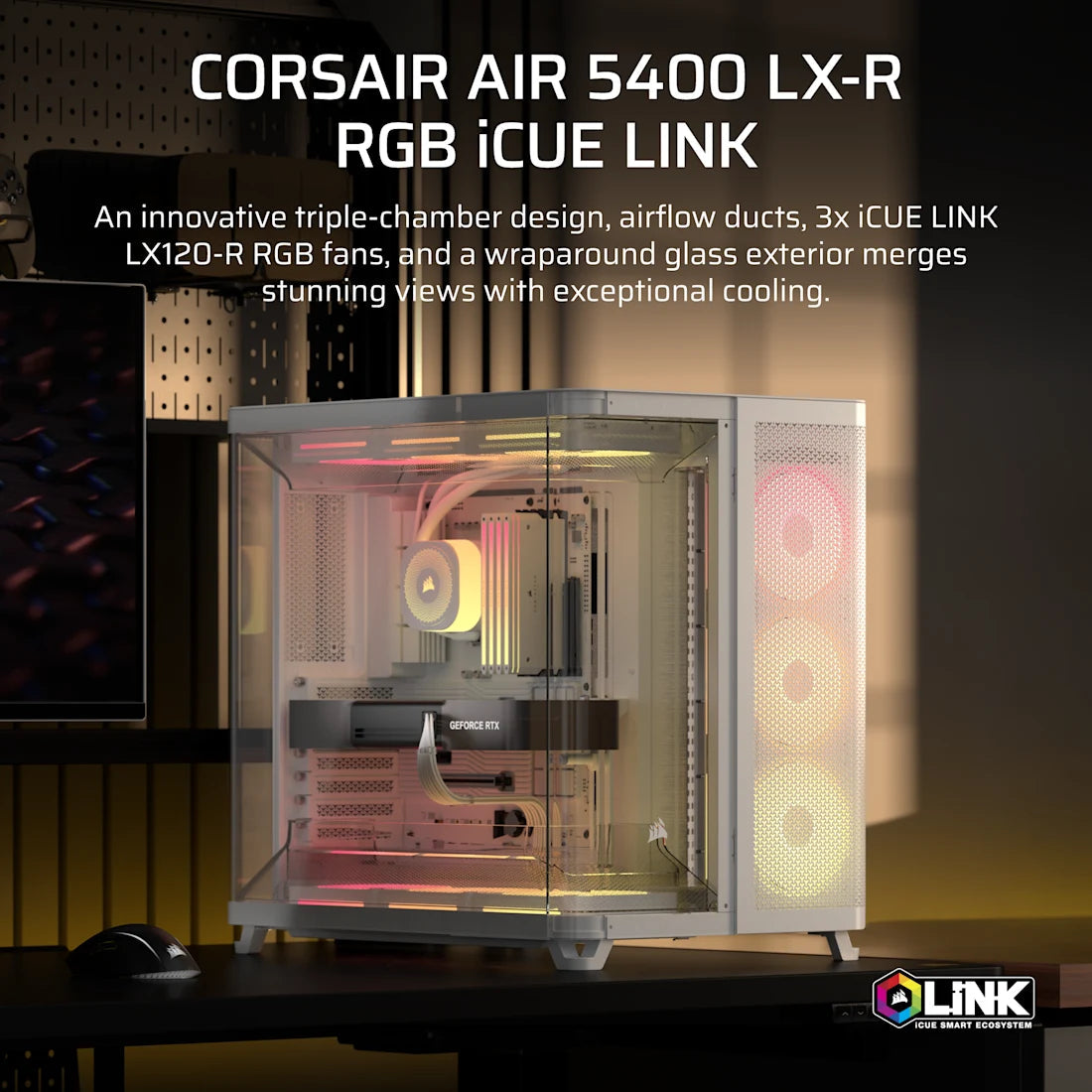 CORSAIR AIR 5400 LX-R RGB iCUE LINK Triple Chamber Mid-Tower PC Case ;3x Fans included;2x 2.5'' ; 1x 3.5''; White | dynacor.co.za