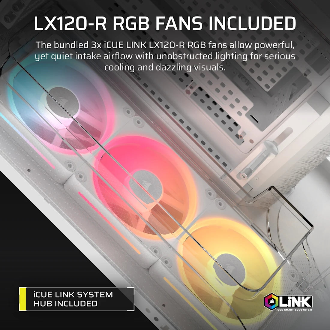 CORSAIR AIR 5400 LX-R RGB iCUE LINK Triple Chamber Mid-Tower PC Case ;3x Fans included;2x 2.5'' ; 1x 3.5''; White | dynacor.co.za