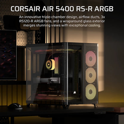 CORSAIR AIR 5400 RS-R ARGB Triple Chamber Mid-Tower PC Case ; 3x Fans Included; 2x 2.5'' ; 1x 3.5'' Black | dynacor.co.za