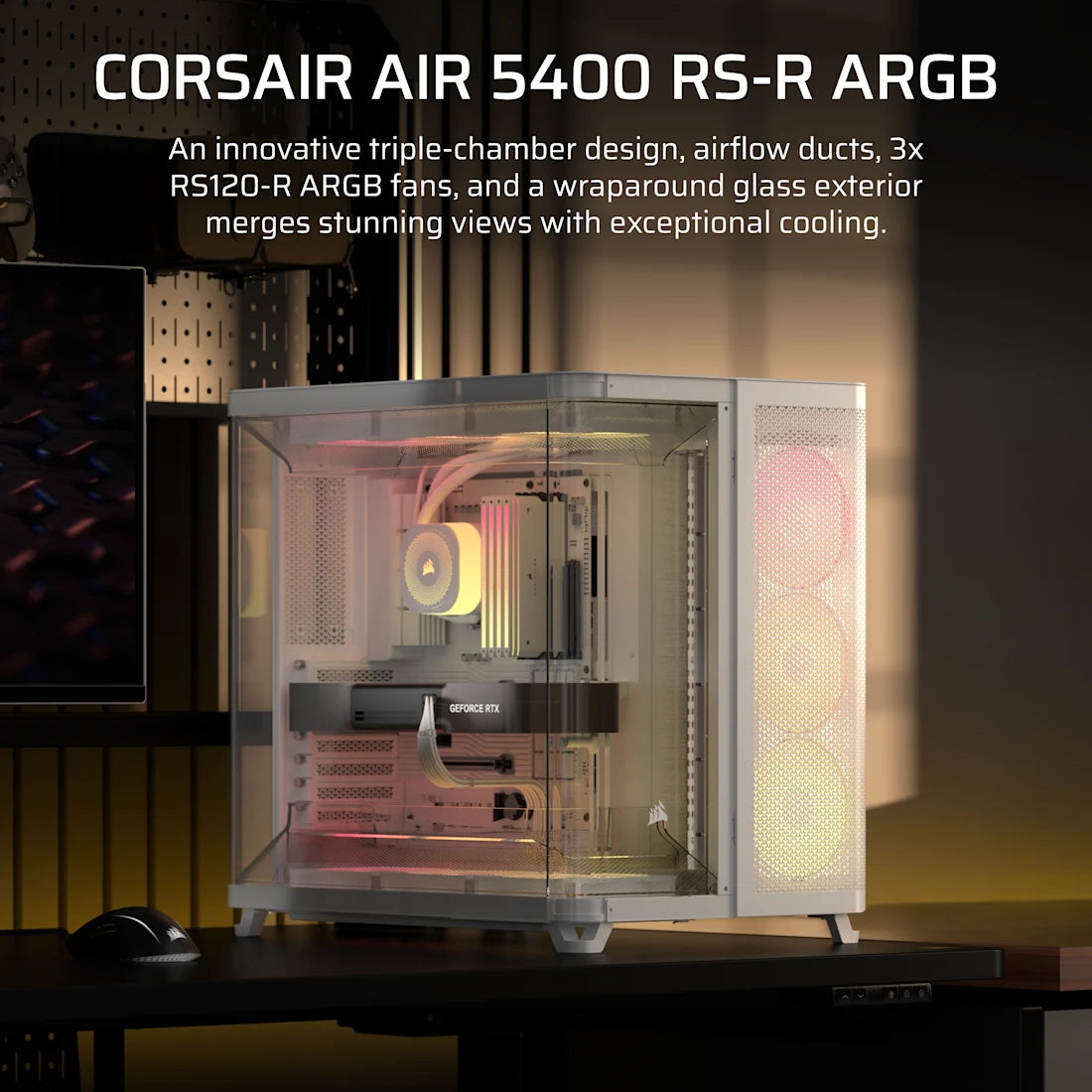 CORSAIR AIR 5400 RS-R ARGB Triple Chamber Mid-Tower PC Case ; 3x Fans Included; 2x 2.5'' ; 1x 3.5''  White | dynacor.co.za