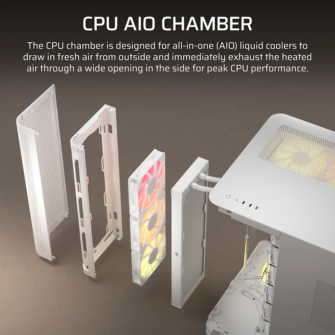 CORSAIR AIR 5400 RS-R ARGB Triple Chamber Mid-Tower PC Case ; 3x Fans Included; 2x 2.5'' ; 1x 3.5''  White | dynacor.co.za
