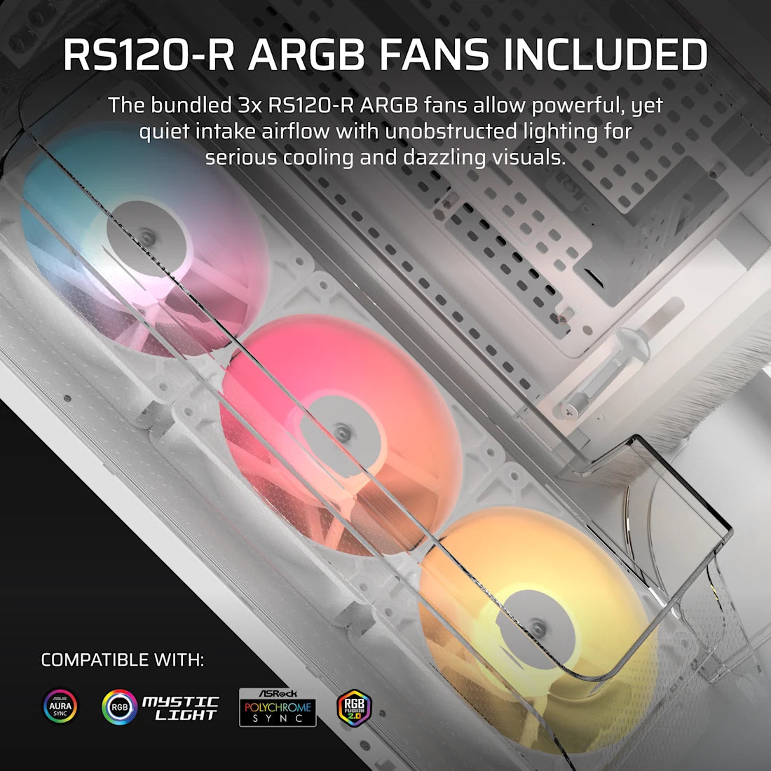 CORSAIR AIR 5400 RS-R ARGB Triple Chamber Mid-Tower PC Case ; 3x Fans Included; 2x 2.5'' ; 1x 3.5''  White | dynacor.co.za