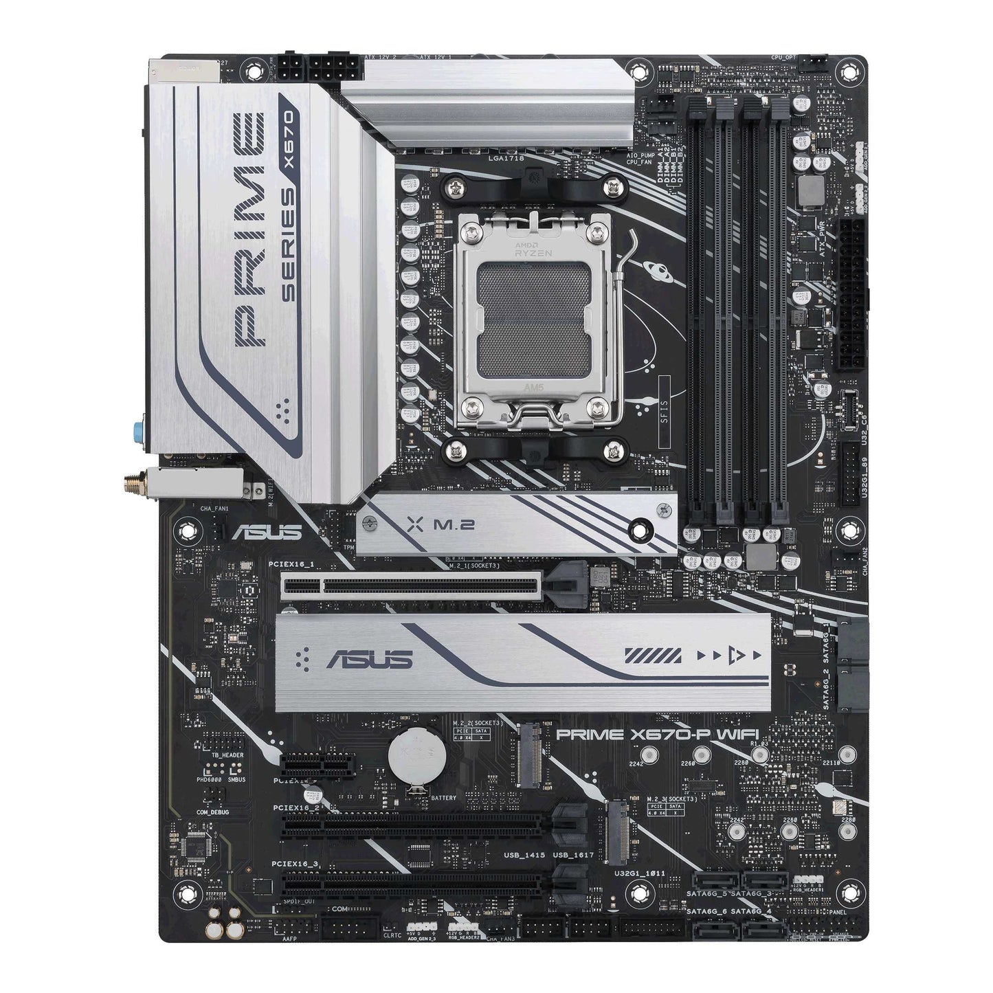 ASUS PRIME X670-P WIFI AM5; 4 x DIMM; Max. 128GB; DDR5; 1xDP; 1xHDMI; 2xPCIe4.0x16; 1xPCIe3.0x1; 3xM.2; 6xSATA; RAID; 30.5 cm x 24.4 cm. | dynacor.co.za
