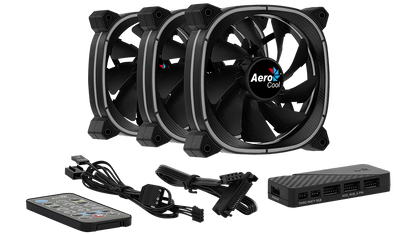 Aerocool Astro 12 Pro - Black - 12CM ARGB FANS x 3 | H66F HUB x 1 | REMOTE CONTROL x 1 | dynacor.co.za