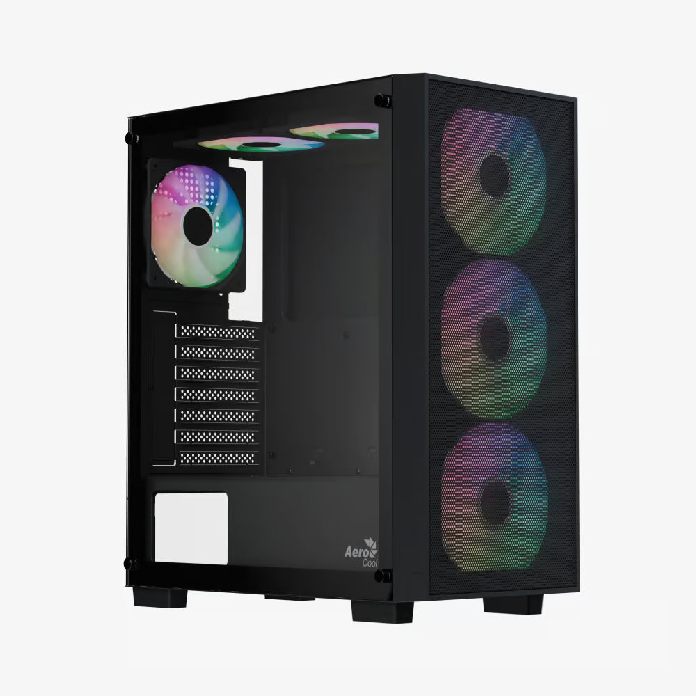 Aerocool B509A Black Mid tower case - Includes 120mm ARGB Fan x 6 - ATX - 5x 2.5'' or 3x3.5'' - 360mm Radiator. | dynacor.co.za