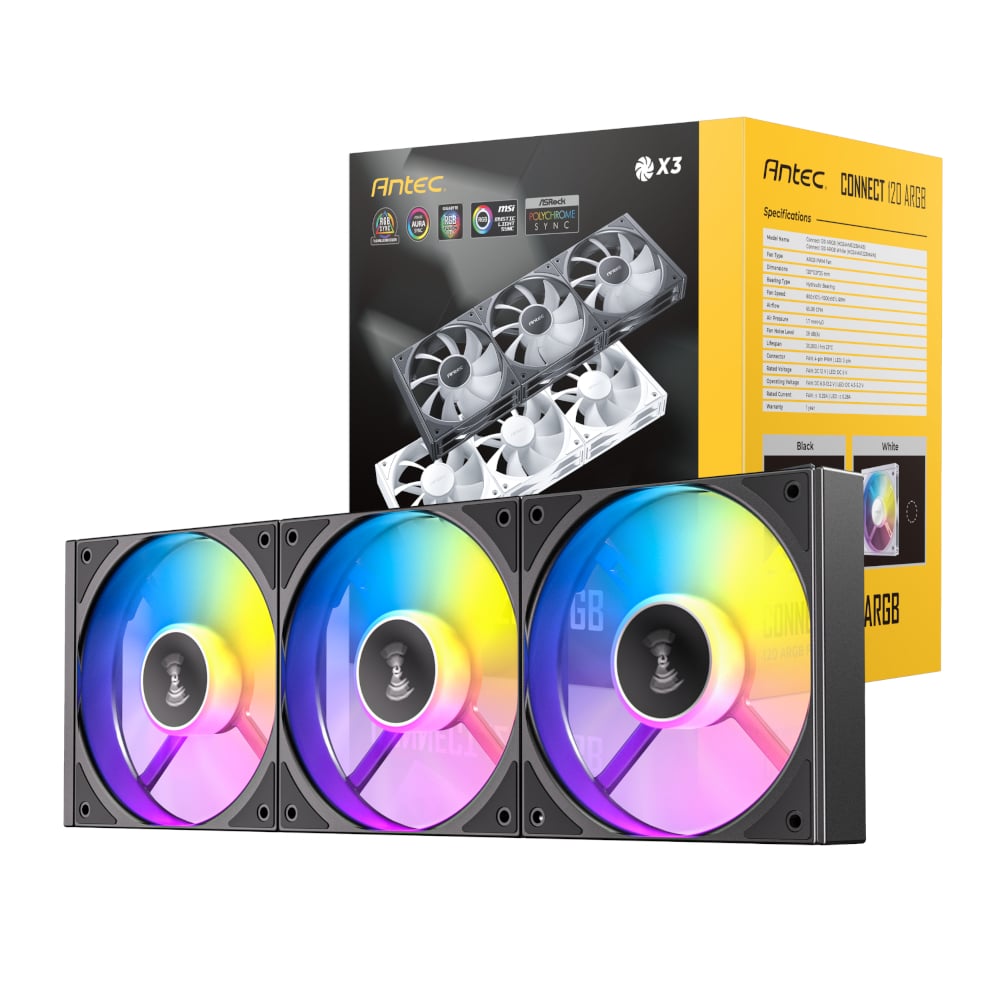 Antec Connect 120 ARGB PWM Fan 3 Pack - Black | dynacor.co.za