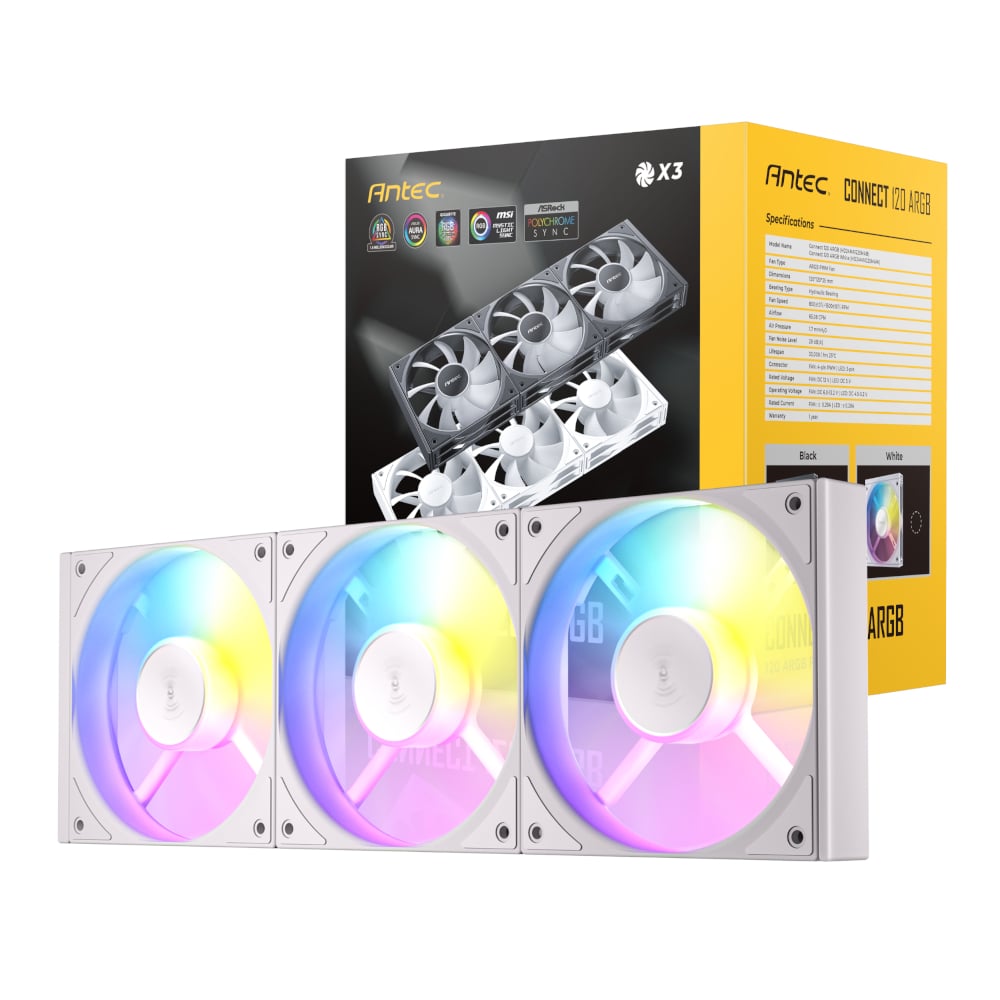 Antec Connect 120 ARGB PWM Fan 3 Pack - White | dynacor.co.za
