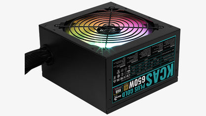 Aerocool KCAS PLUS Gold 650W RGB PSU - ATX 24 PIN; 2x 4+4PIN CPU; 6x SATA; 3x PATA; 2x PCIe 6+2PIN. | dynacor.co.za