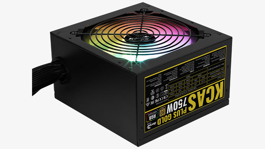 Aerocool KCAS PLUS Gold750W RGB PSU - ATX 24 PIN; 2x 4+4PIN CPU; 8x SATA; 4x PATA; 3x PCIe 6+2PIN. | dynacor.co.za