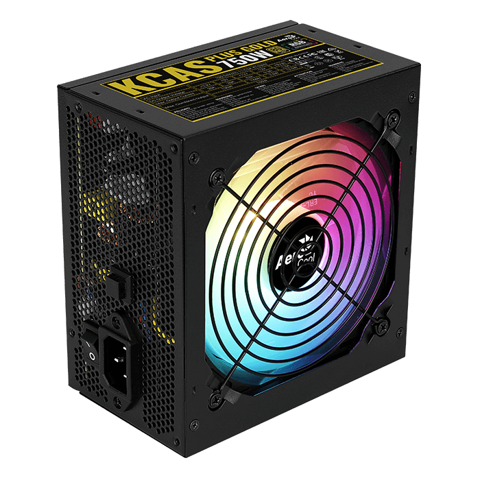 Aerocool KCAS PLUS Gold750W RGB PSU - ATX 24 PIN; 2x 4+4PIN CPU; 8x SATA; 4x PATA; 3x PCIe 6+2PIN. | dynacor.co.za