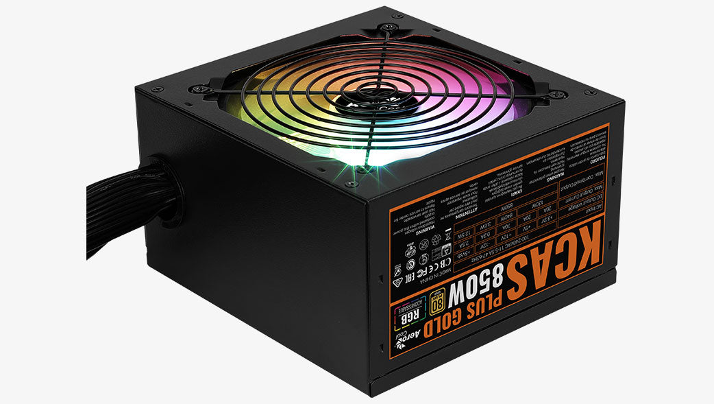 Aerocool KCAS PLUS Gold 850W RGB PSU - ATX 24 PIN; 2x 4+4PIN CPU; 8x SATA; 4x PATA; 3x PCIe 6+2PIN. | dynacor.co.za