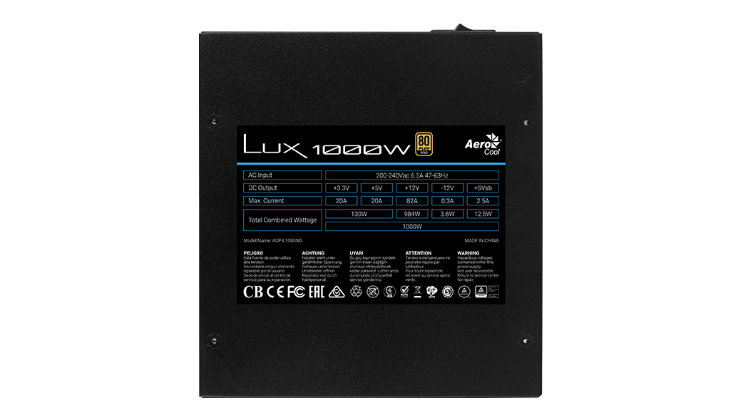 Aerocool LUX Gold 1000W  PSU - ATX 24 PIN; 1x 4+4PIN CPU; 8x SATA; 4x PATA; 4x PCIe 6+2PIN. | dynacor.co.za