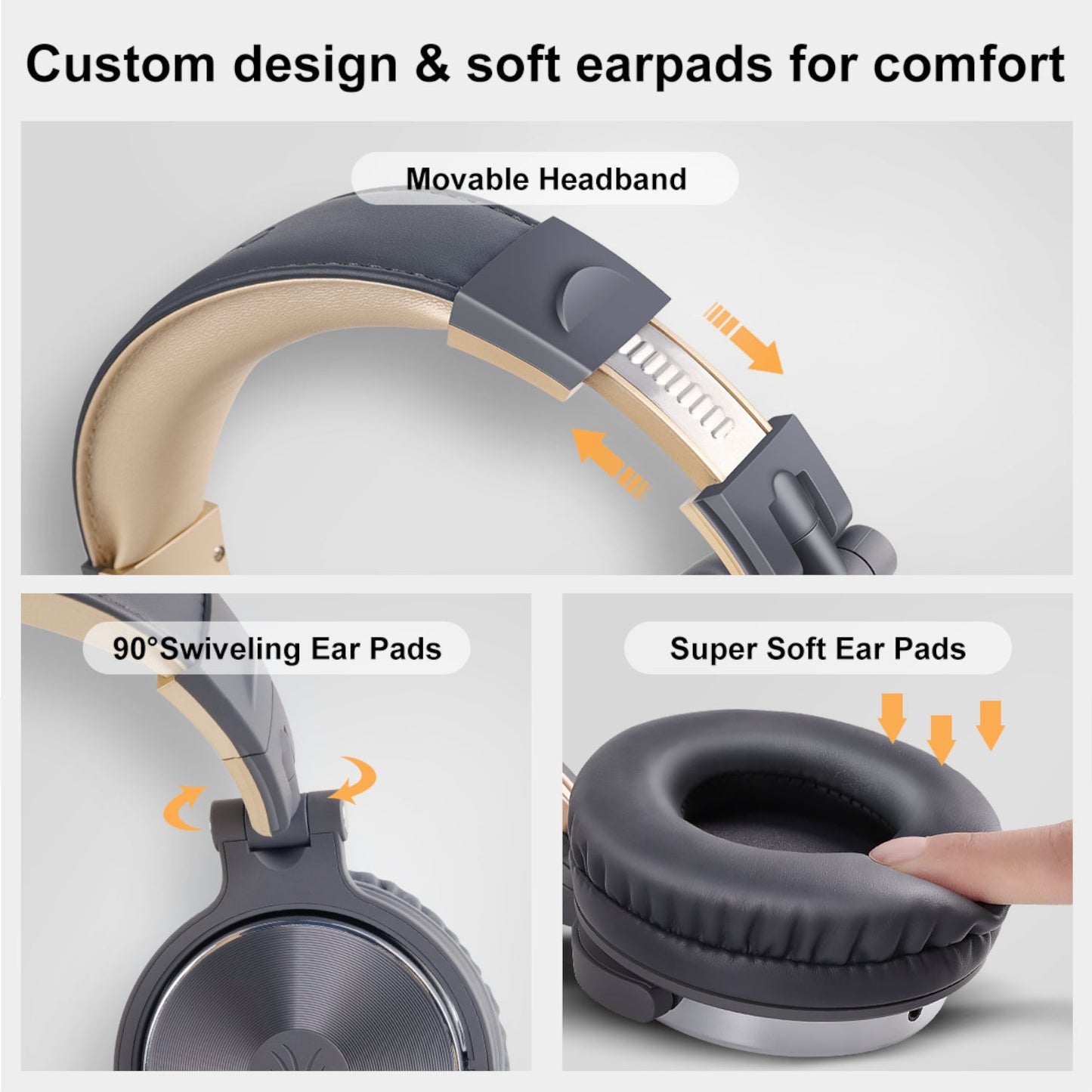 Oneodio Pro 10 Professional Wired Over Ear DJ and Studio Monitoring Headphones - Grey/Gold | dynacor.co.za