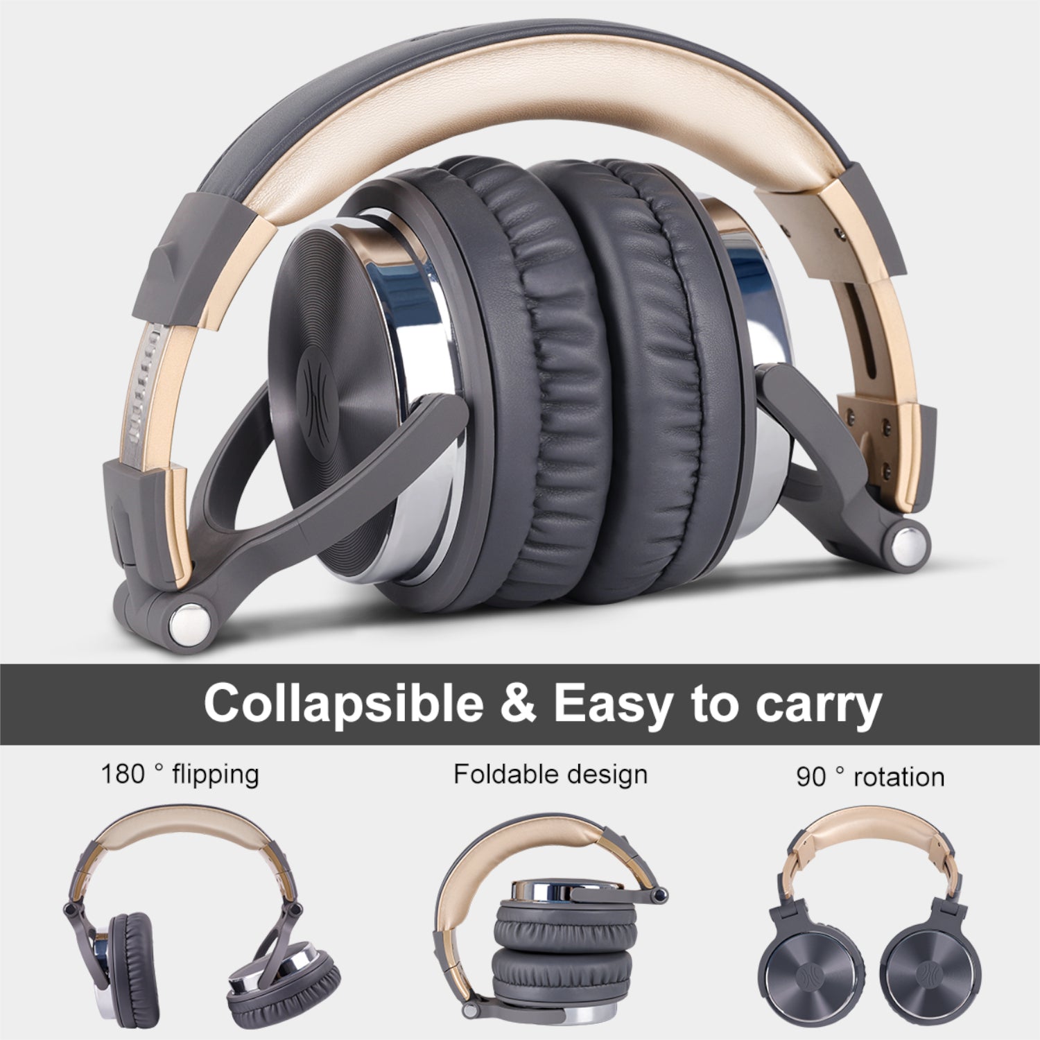 Oneodio Pro 10 Professional Wired Over Ear DJ and Studio Monitoring Headphones - Grey/Gold | dynacor.co.za