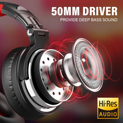 Oneodio Pro 10 Professional Wired Over Ear DJ and Studio Monitoring Headphones - Red/Black | dynacor.co.za