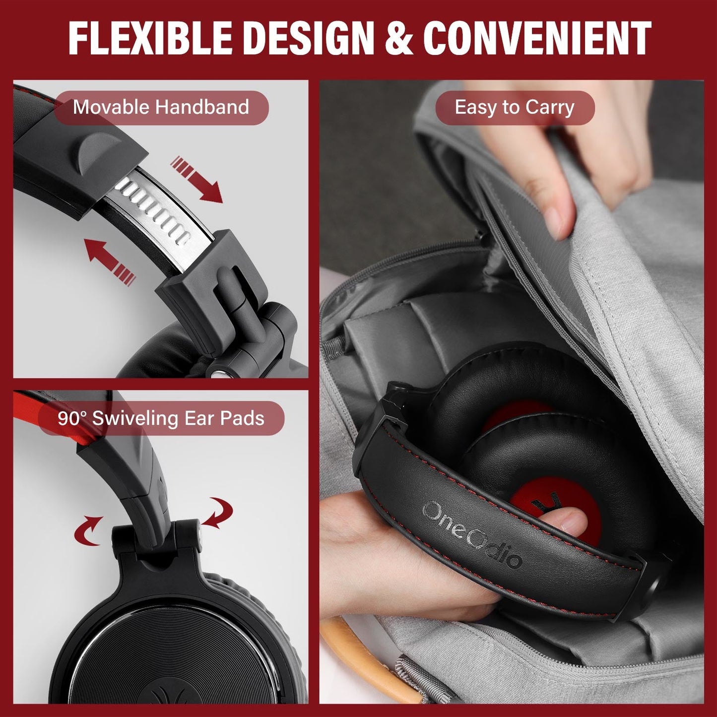 Oneodio Pro 10 Professional Wired Over Ear DJ and Studio Monitoring Headphones - Red/Black | dynacor.co.za