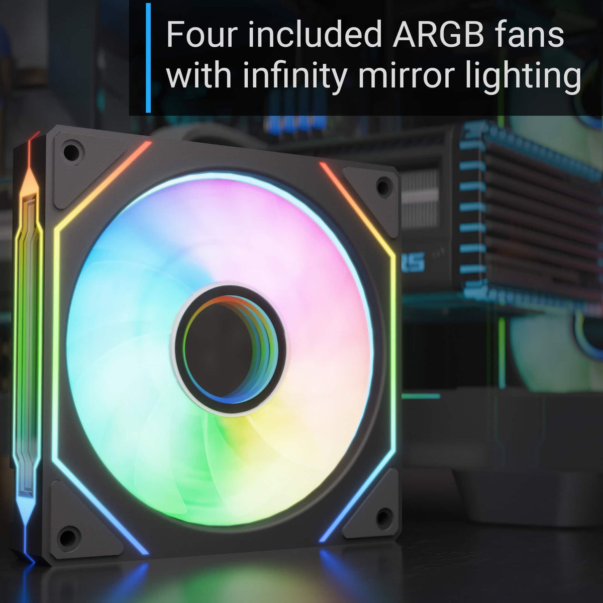Aerocool P500C Black Mid tower case - Includes 120mm ARGB Fan x 4 and 4-port ARGB control hub - ATX - 3x 2.5'' or 2x3.5'' - 360m | dynacor.co.za
