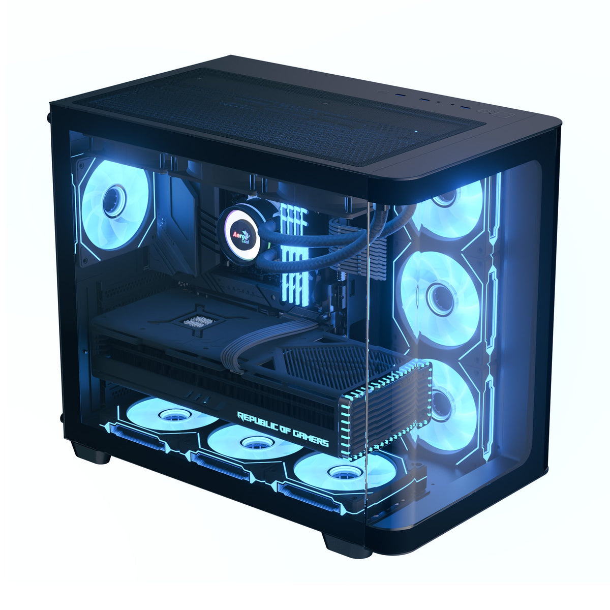 Aerocool P500C Black Mid tower case - Includes 120mm ARGB Fan x 4 and 4-port ARGB control hub - ATX - 3x 2.5'' or 2x3.5'' - 360m | dynacor.co.za