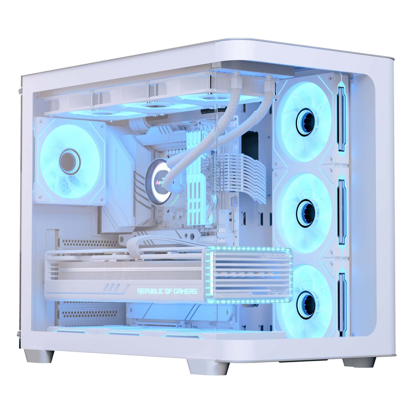 Aerocool P500C White Mid tower case - Includes 120mm ARGB Fan x 4 and 4-port ARGB control hub - ATX - 3x 2.5'' or 2x3.5'' - 360m | dynacor.co.za