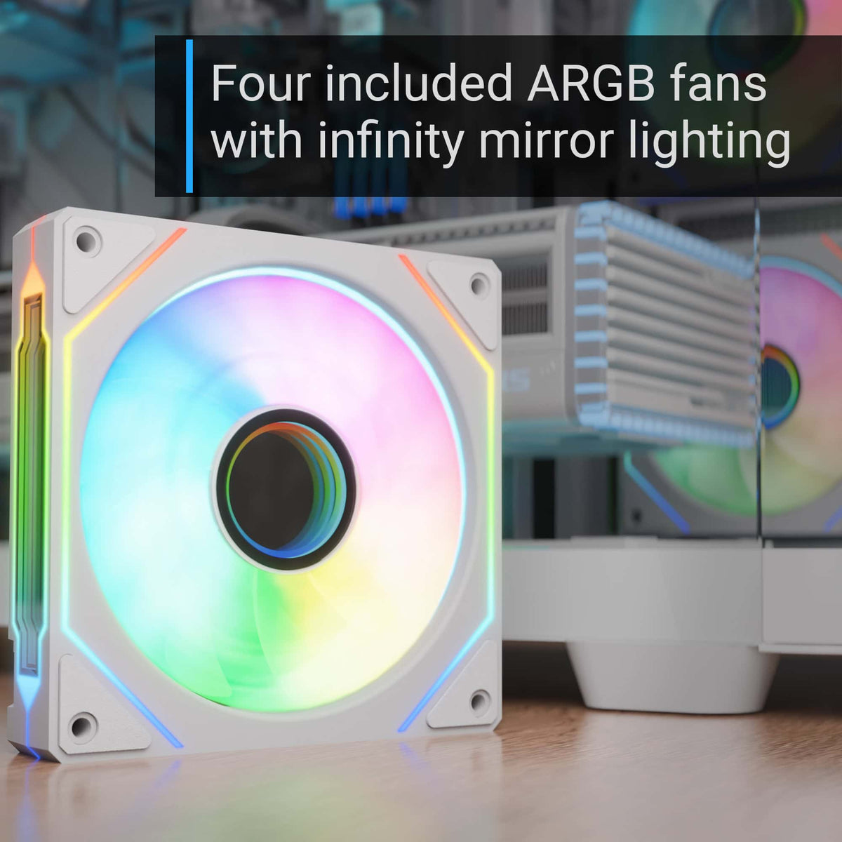 Aerocool P500C White Mid tower case - Includes 120mm ARGB Fan x 4 and 4-port ARGB control hub - ATX - 3x 2.5'' or 2x3.5'' - 360m | dynacor.co.za