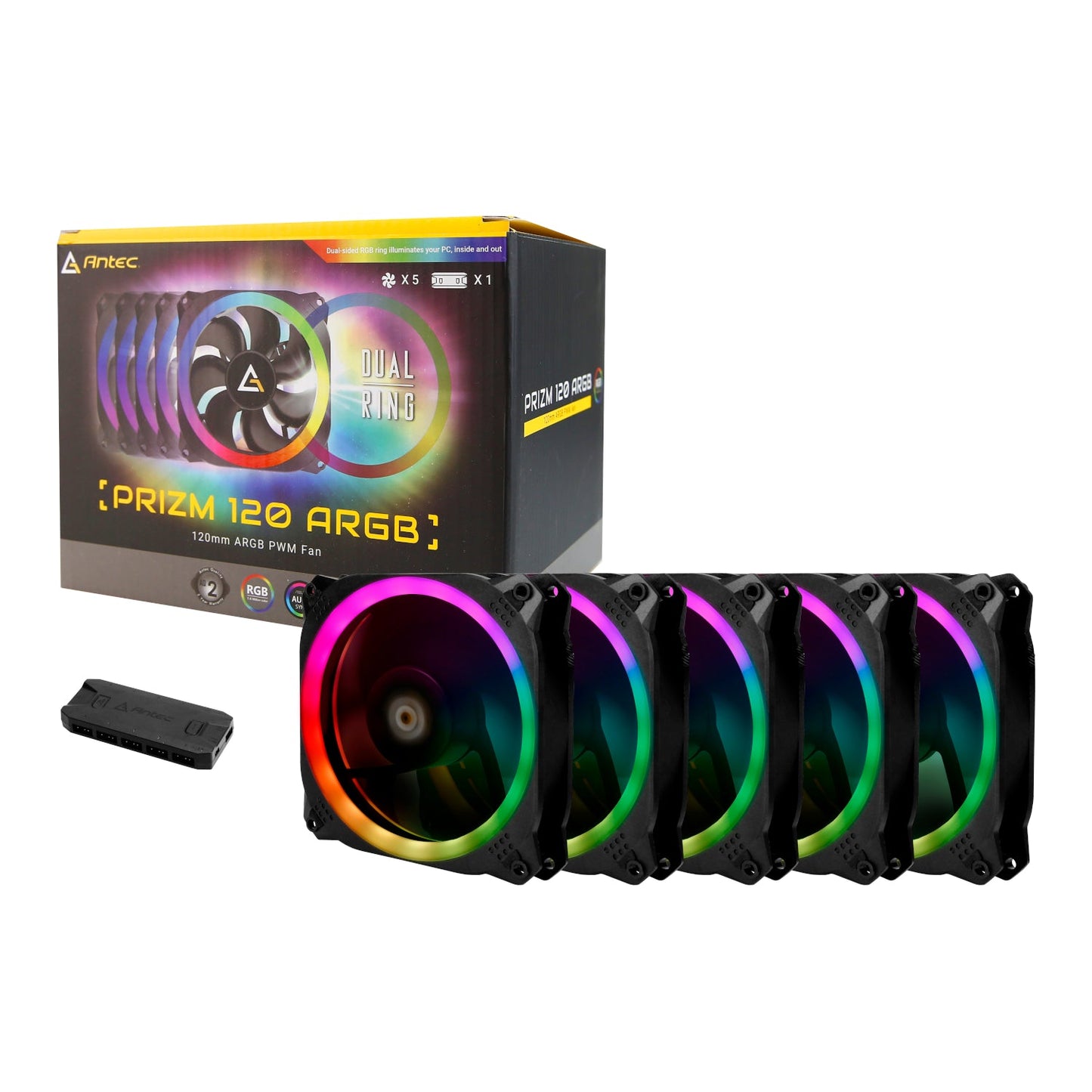 Antec Prizm 120 ARGB Case Fan 5 Pack + Controller - Black | dynacor.co.za