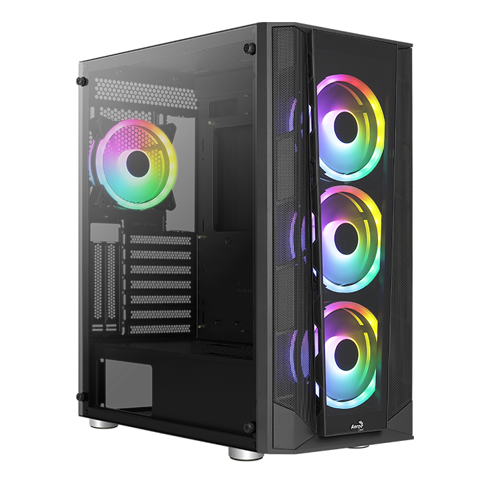 Aerocool Prism ARGB Black Mid tower case - 120mm ARGB Fan x 4; 6-port ARGB control hub - ATX - 2x 2.5'' or 2x3.5'' - 360 Radiato | dynacor.co.za