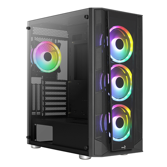 Aerocool Prism ARGB Black Mid tower case - 120mm ARGB Fan x 4; 6-port ARGB control hub - ATX - 2x 2.5'' or 2x3.5'' - 360 Radiato | dynacor.co.za