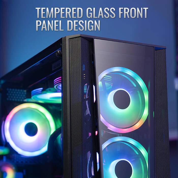 Aerocool Prism ARGB Black Mid tower case - 120mm ARGB Fan x 4; 6-port ARGB control hub - ATX - 2x 2.5'' or 2x3.5'' - 360 Radiato | dynacor.co.za