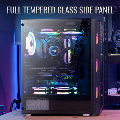 Aerocool Prism ARGB Black Mid tower case - 120mm ARGB Fan x 4; 6-port ARGB control hub - ATX - 2x 2.5'' or 2x3.5'' - 360 Radiato | dynacor.co.za