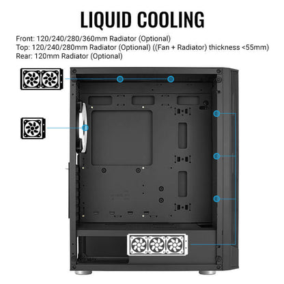 Aerocool Prism ARGB Black Mid tower case - 120mm ARGB Fan x 4; 6-port ARGB control hub - ATX - 2x 2.5'' or 2x3.5'' - 360 Radiato | dynacor.co.za