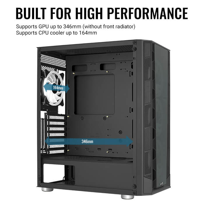 Aerocool Prism ARGB Black Mid tower case - 120mm ARGB Fan x 4; 6-port ARGB control hub - ATX - 2x 2.5'' or 2x3.5'' - 360 Radiato | dynacor.co.za
