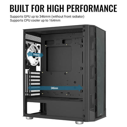 Aerocool Prism ARGB Black Mid tower case - 120mm ARGB Fan x 4; 6-port ARGB control hub - ATX - 2x 2.5'' or 2x3.5'' - 360 Radiato | dynacor.co.za